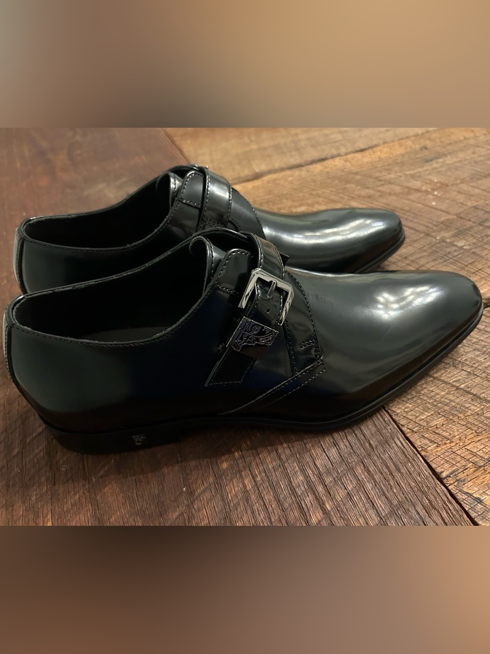 Versace Black Patent Leather Monk Strap Oxfords